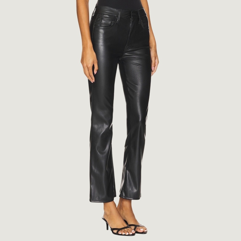 NWT Mother The Insider Flood Faux Leather Pants Wax On Wax Off Black Size 26